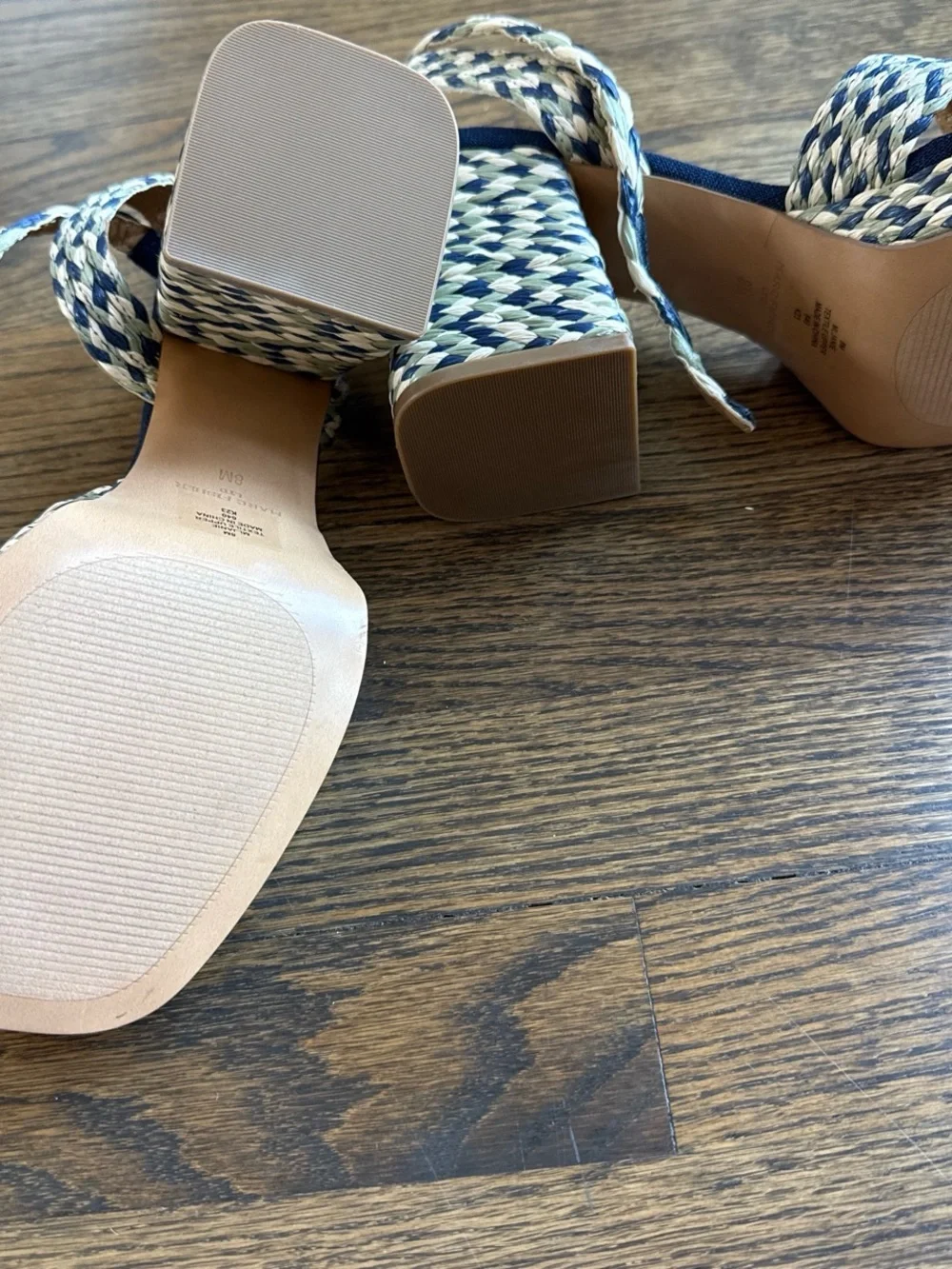 Marc Fisher. Braided Navy and Natural Block Heel Sandals - Women. NWT